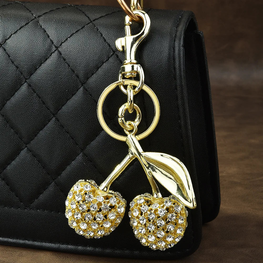 Sparkling Diamond Cherry Keychain