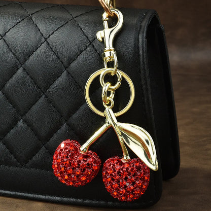 Sparkling Diamond Cherry Keychain