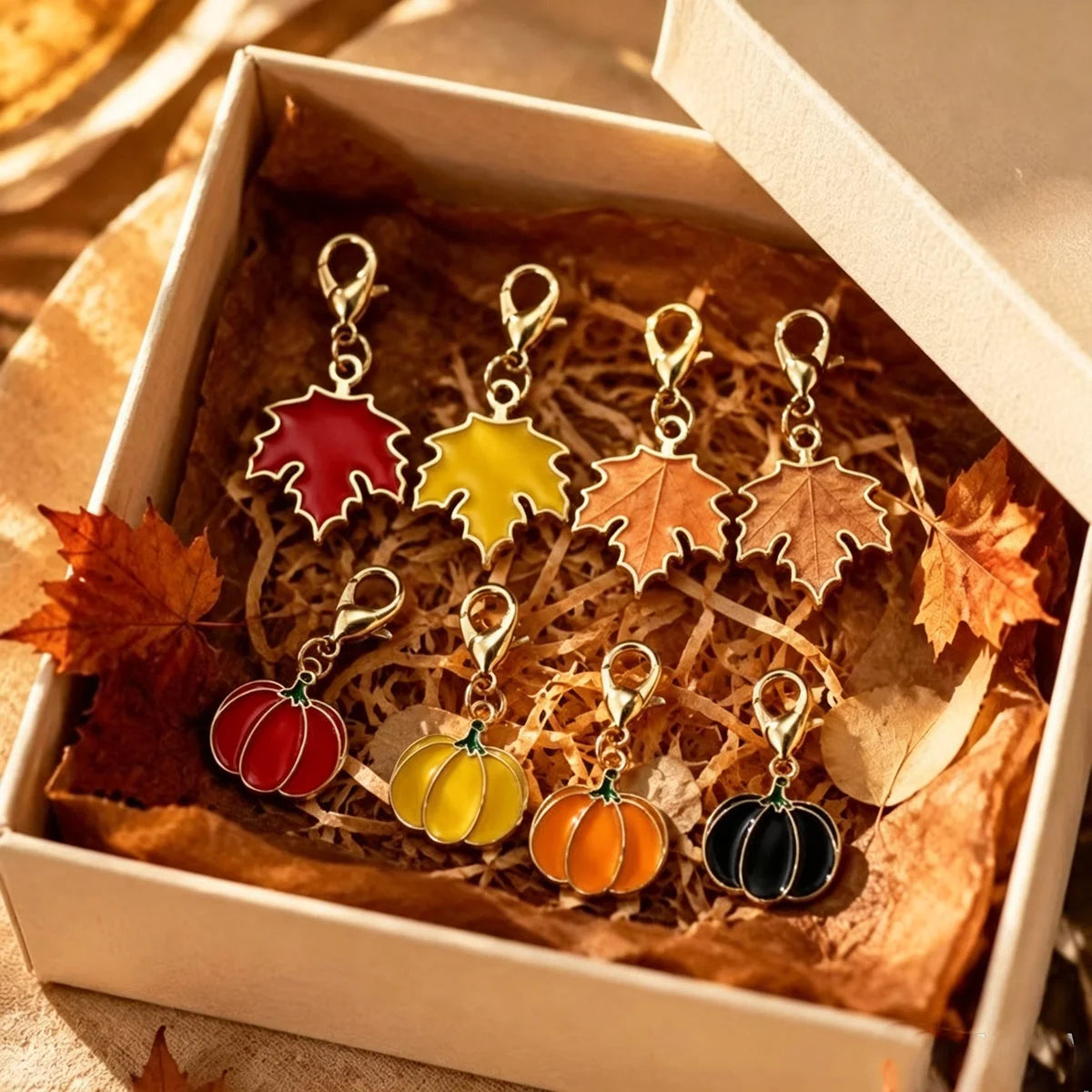 Maple Leaf & Pumpkin Keychain Set (8 Pieces)