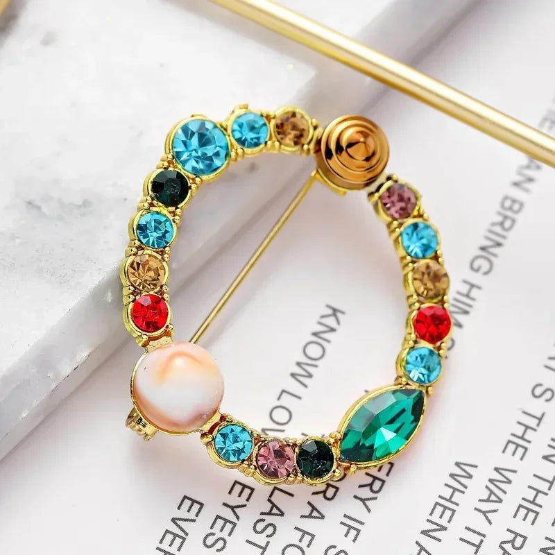 Colorful Rhinestone Initial Brooch