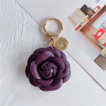 Camellia Flower Leather Keychain