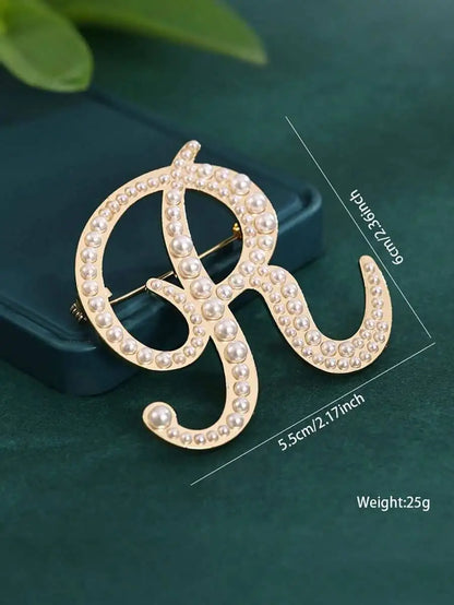 Pearl Letter Initial Brooch Pin
