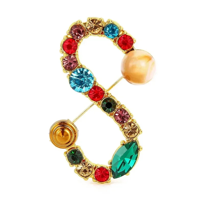 Colorful Rhinestone Initial Brooch