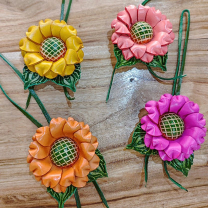 Genuine Leather Sunflower Pendant Bag Charm
