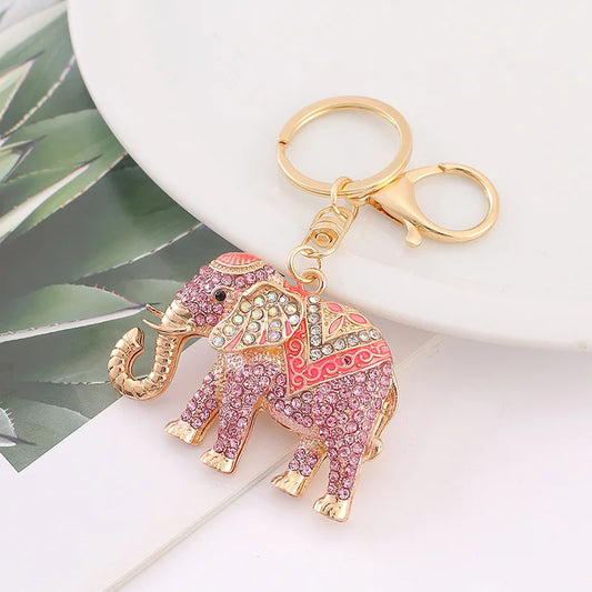 Rhinestone Elephant Charm Keychain