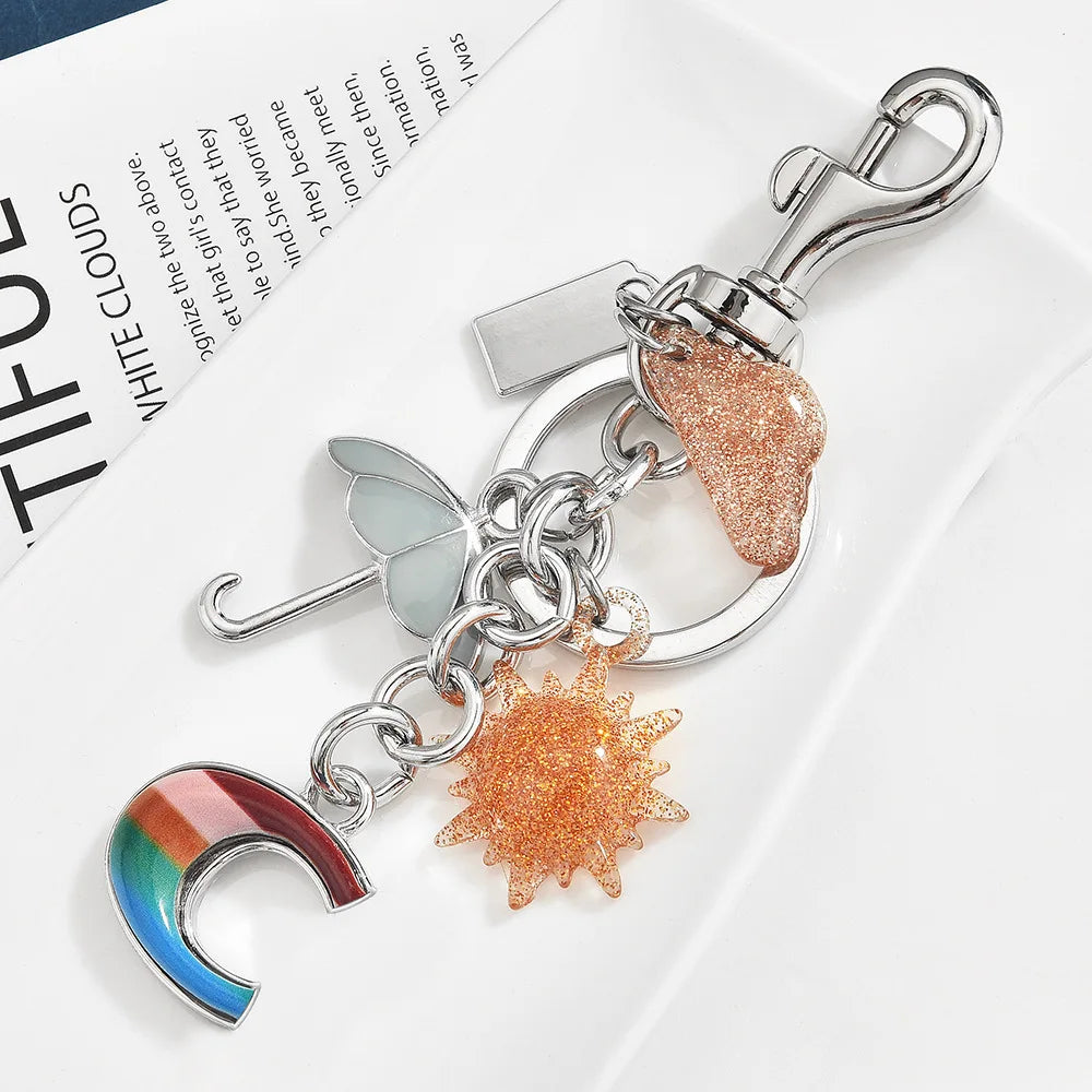Sun & Umbrella Letter Keychain — Rainbow Bag Charm Pendant