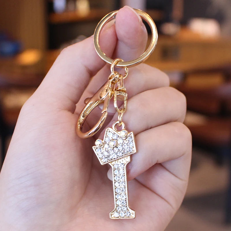 Rhinestone Initial Letter Keychain