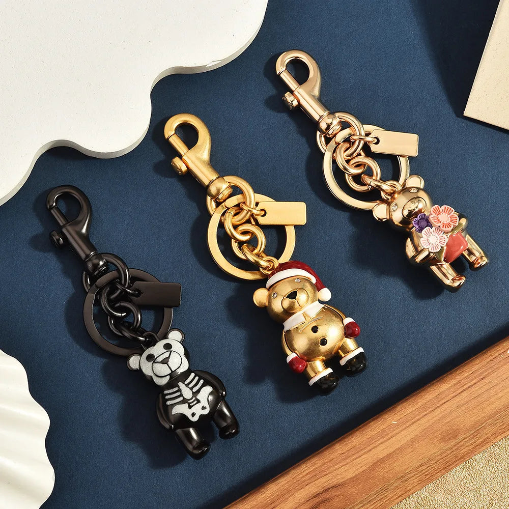 3D Metal Teddy Bear Bag Charm Keychain
