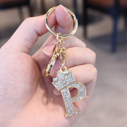 Rhinestone Initial Letter Keychain