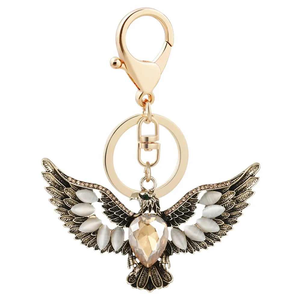 Eagle Spreading Wings Keychain — Cat Eye Stone Retro Bag Charm