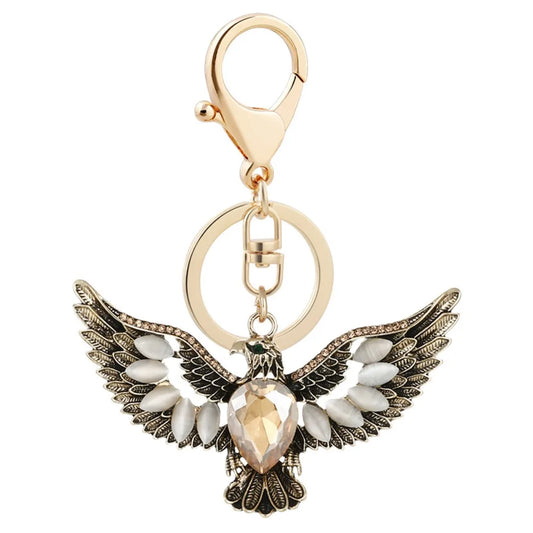 Eagle Spreading Wings Keychain — Cat Eye Stone Retro Bag Charm
