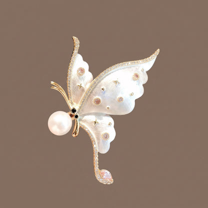 Pearl & Rhinestone Butterfly Brooch