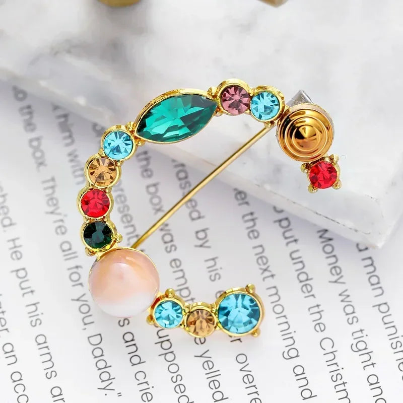 Colorful Rhinestone Initial Brooch