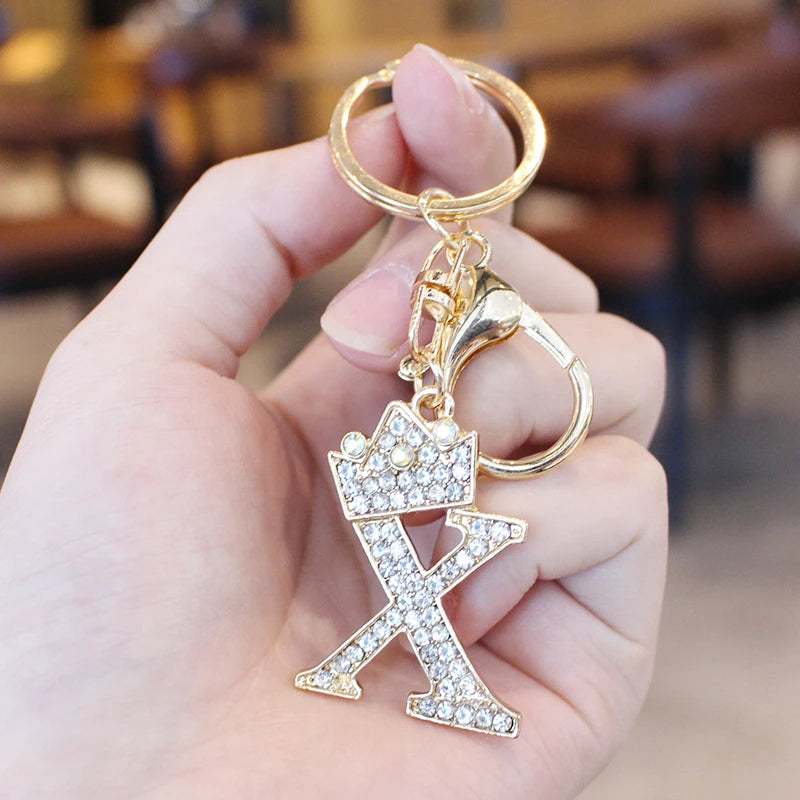 Rhinestone Initial Letter Keychain