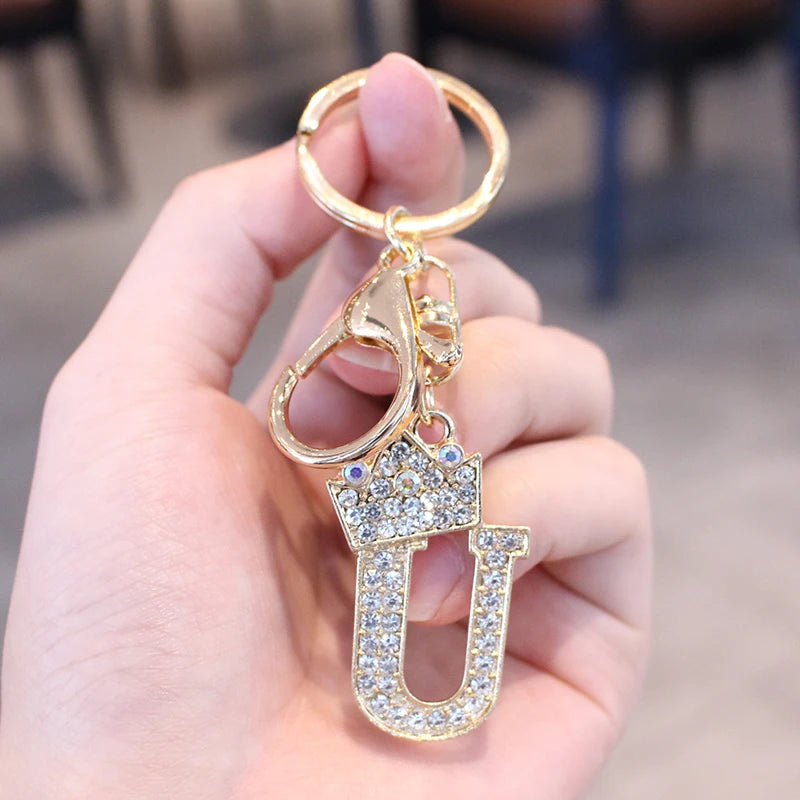 Rhinestone Initial Letter Keychain