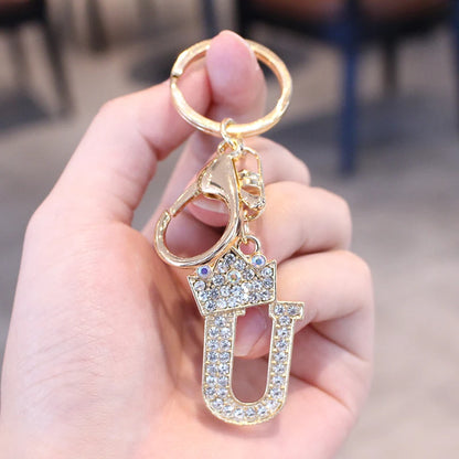 Rhinestone Initial Letter Keychain