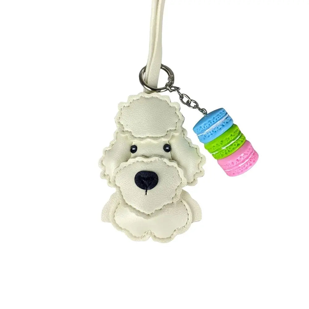Teddy Bear Bag Charm — 3D Wavy Leather with Macaron Keychain