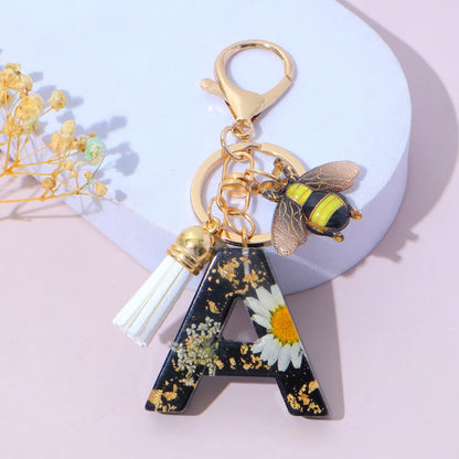 Bee Flower Initial Letter Keychain