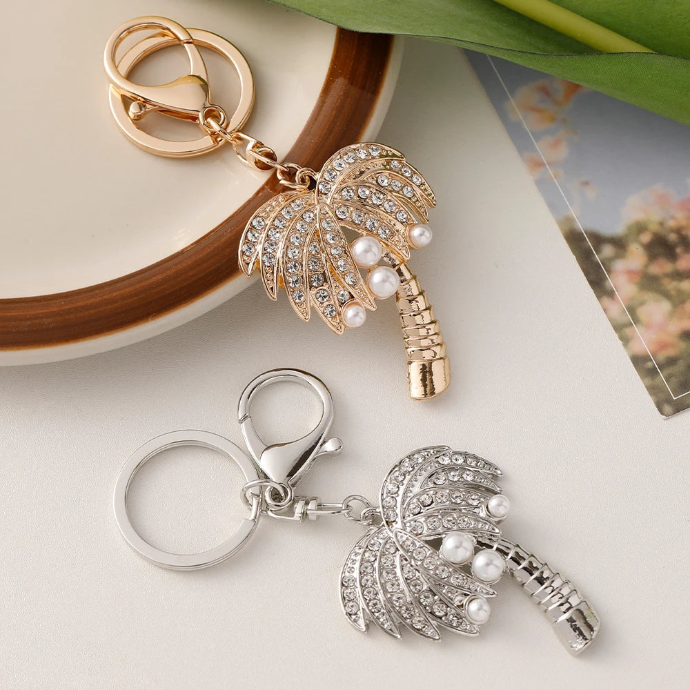 Coconut Tree Crystal Pearl Keychain