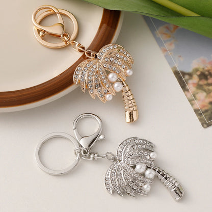 Coconut Tree Crystal Pearl Keychain