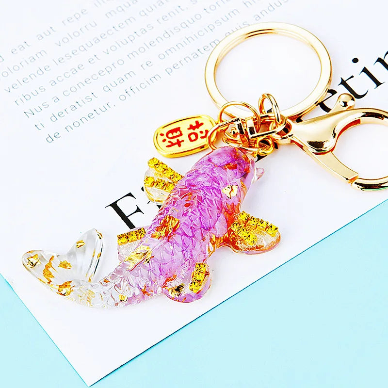 Golden Rhinestone Koi Fish Keychain