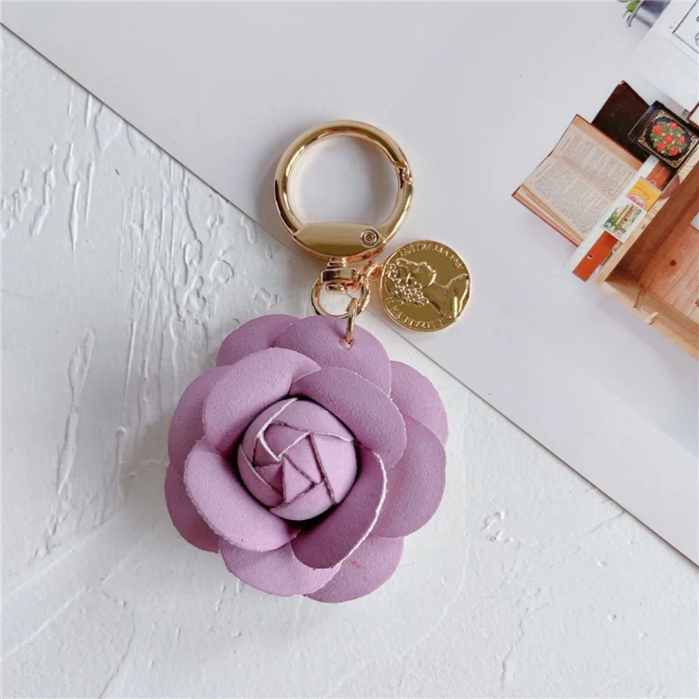Camellia Flower Leather Keychain