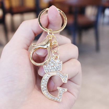 Rhinestone Initial Letter Keychain
