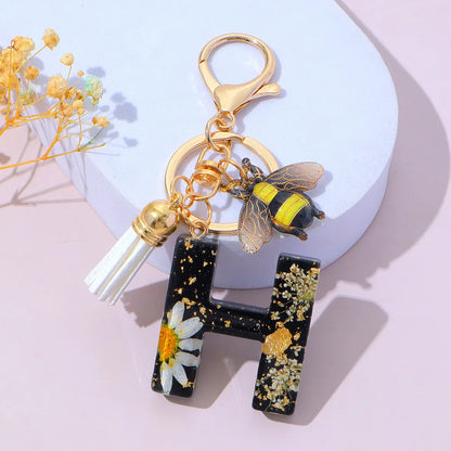 Bee Flower Initial Letter Keychain
