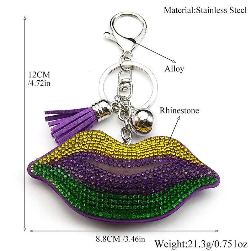 Purple Lips Rhinestone Keychain Charms