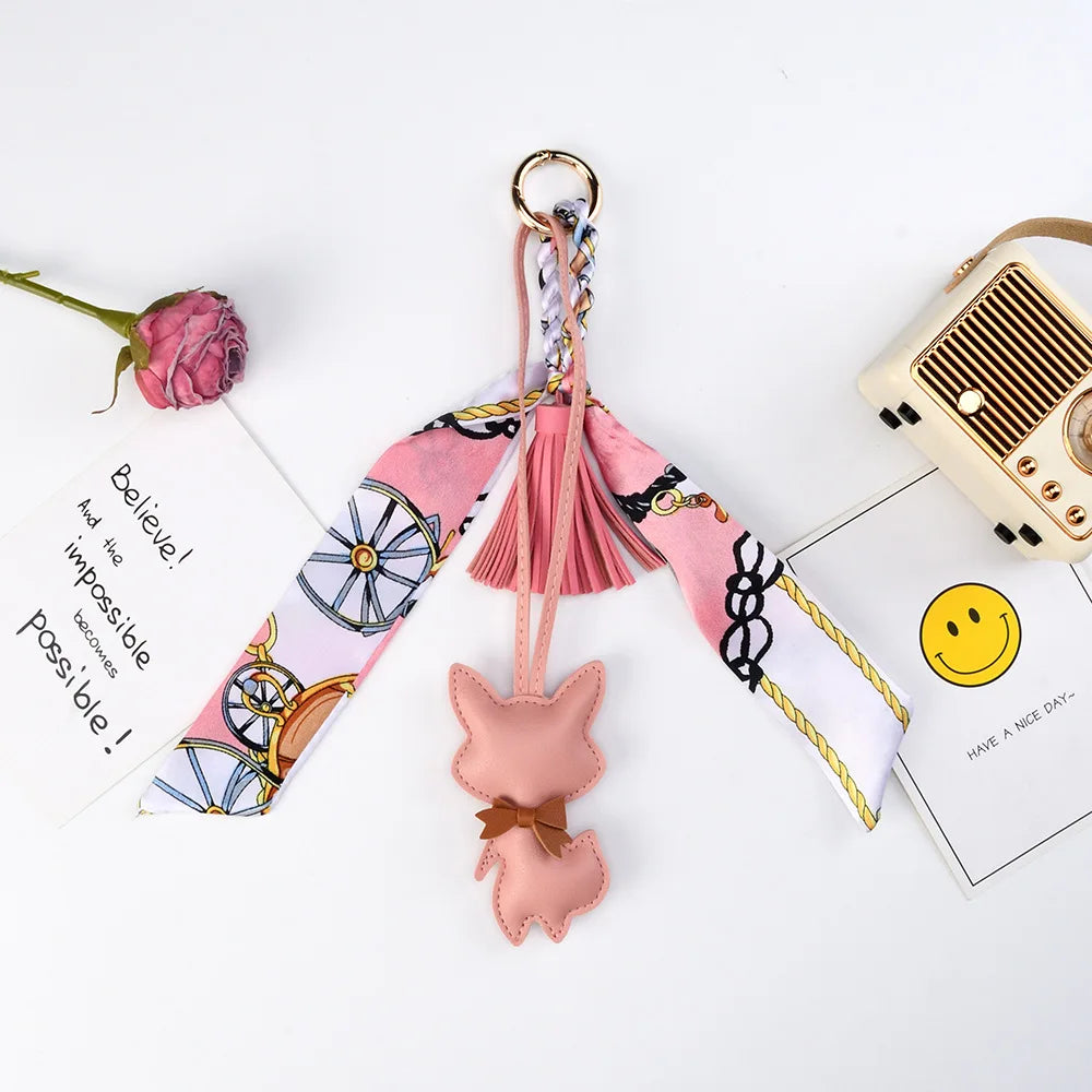Leather Tassel Fox Bag Charm