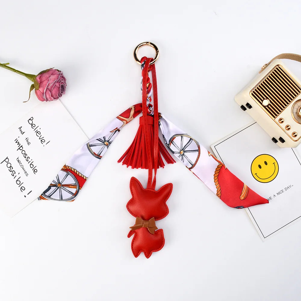 Leather Tassel Fox Bag Charm