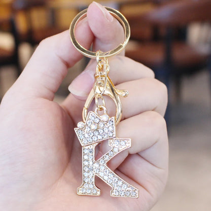Rhinestone Initial Letter Keychain