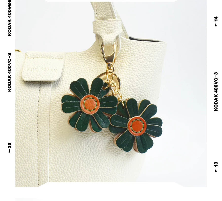Daisy Leather Bag Charm Keychain