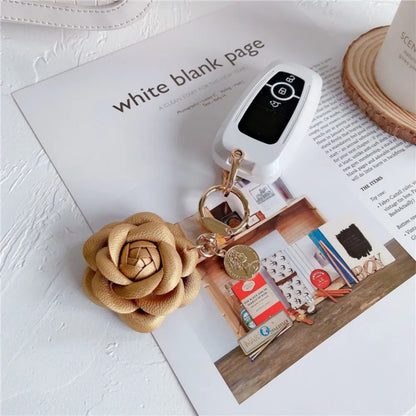 Camellia Flower Leather Keychain