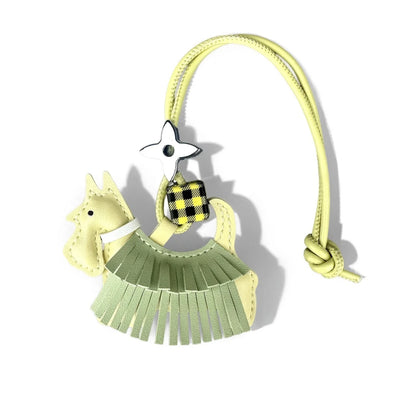 Schnauzer Bag Charm — PU Leather Tassel & Plaid Bead Keychain