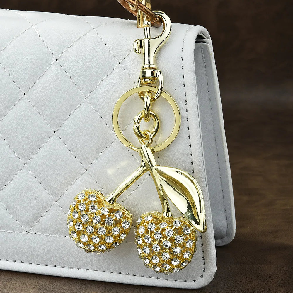 Sparkling Diamond Cherry Keychain
