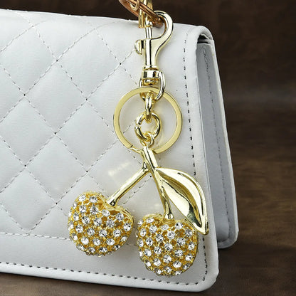 Sparkling Diamond Cherry Keychain