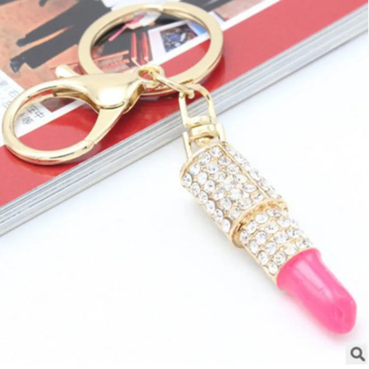 Lipstick Rhinestone Crystal Keychain
