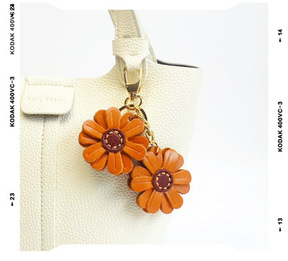 Daisy Leather Bag Charm Keychain