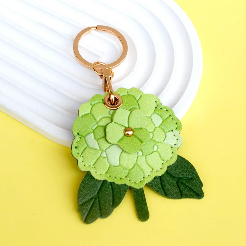 Flower Pendant Leather Keychain — Bag Charm & AirTag Cover