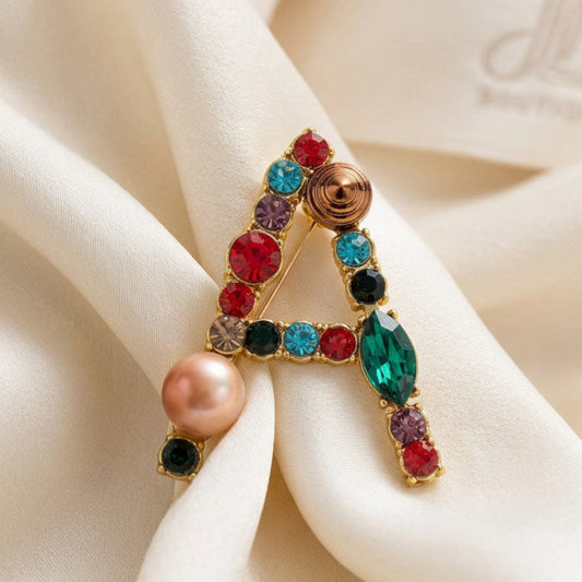 Colorful Rhinestone Initial Brooch