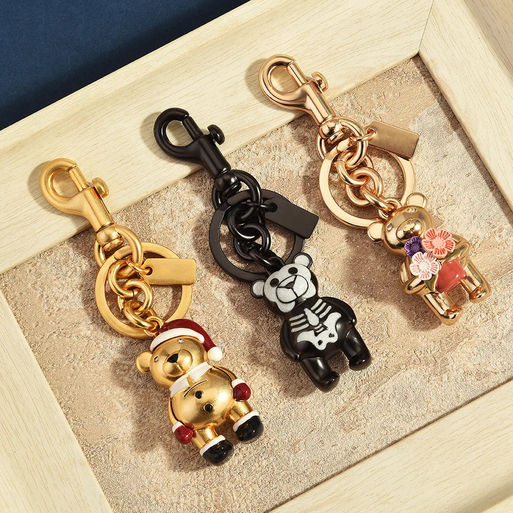 3D Metal Teddy Bear Bag Charm Keychain