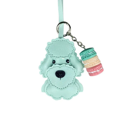 Teddy Bear Bag Charm — 3D Wavy Leather with Macaron Keychain