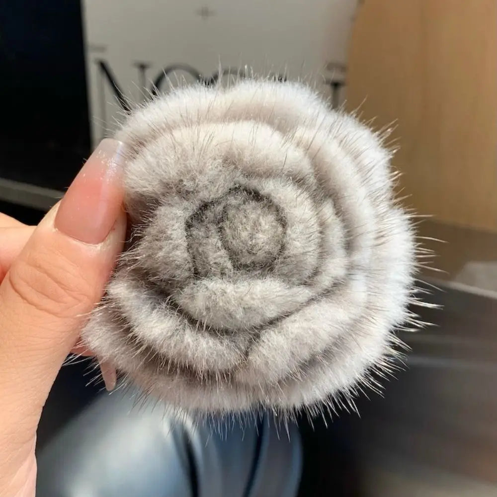 Mink Fur Flower Brooch