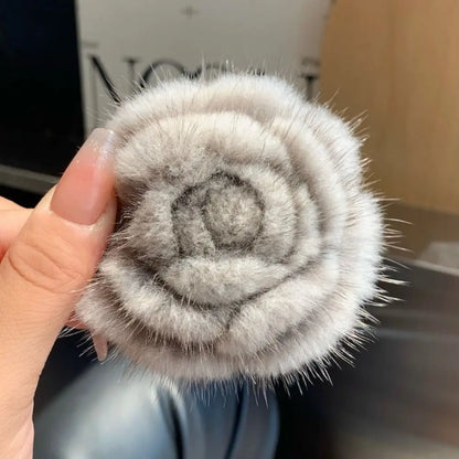 Mink Fur Flower Brooch