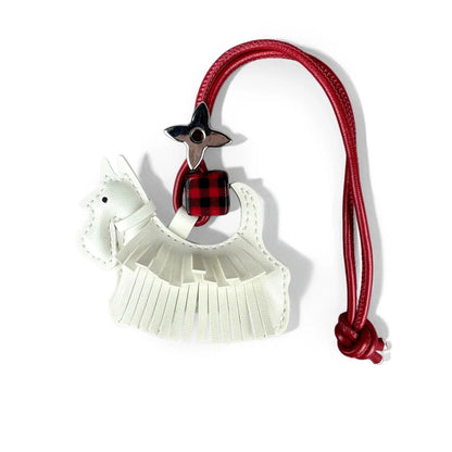 Schnauzer Bag Charm — PU Leather Tassel & Plaid Bead Keychain