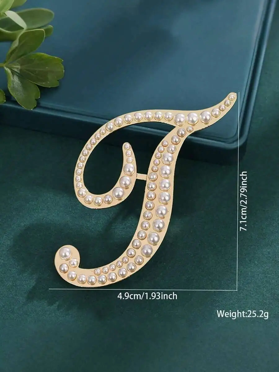 Pearl Letter Initial Brooch Pin