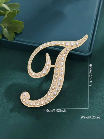 Pearl Letter Initial Brooch Pin