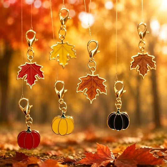 Maple Leaf & Pumpkin Keychain Set (8 Pieces)