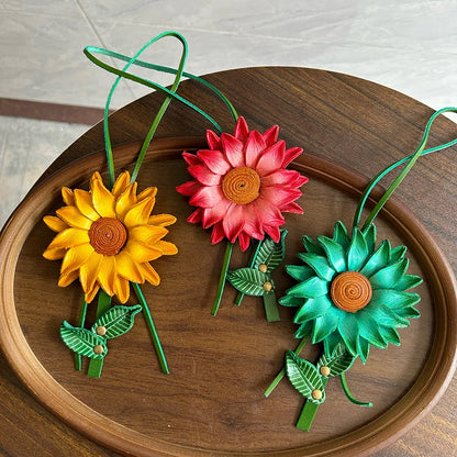 Sunflower Leather Bag Charm